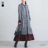 somari imagination(ソマリイマジネーション)ベロア切替花柄ティアードワンピース