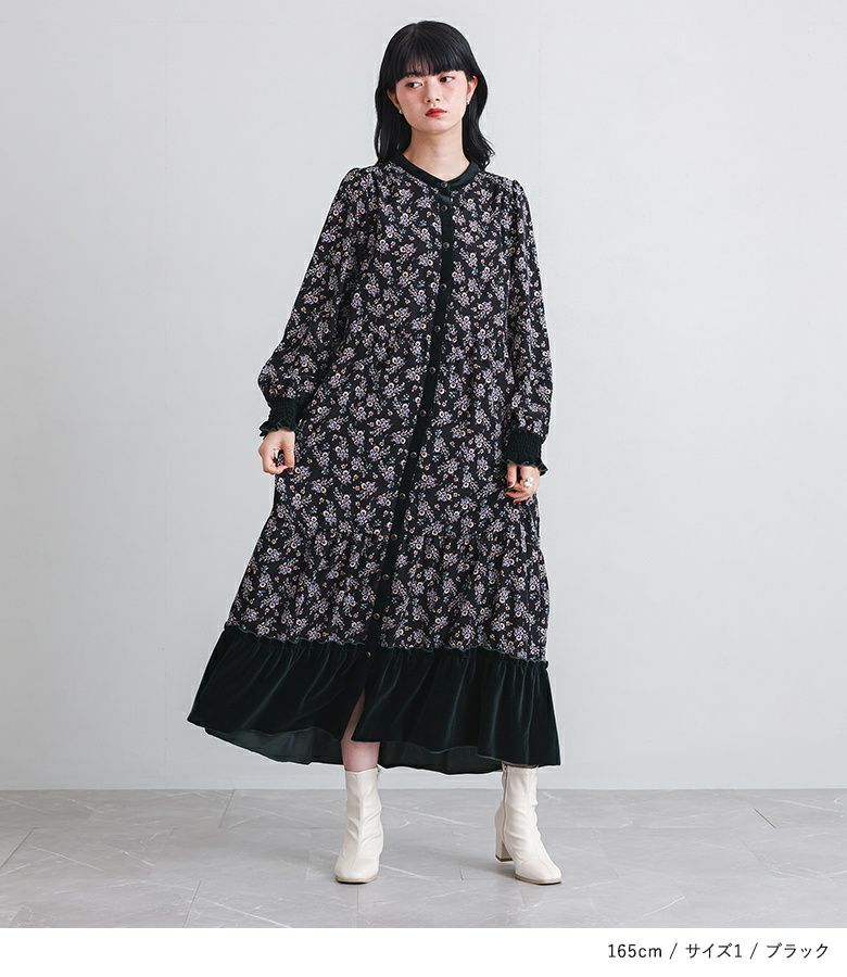 somari imaginationベロア切替花柄ティアードワンピース』