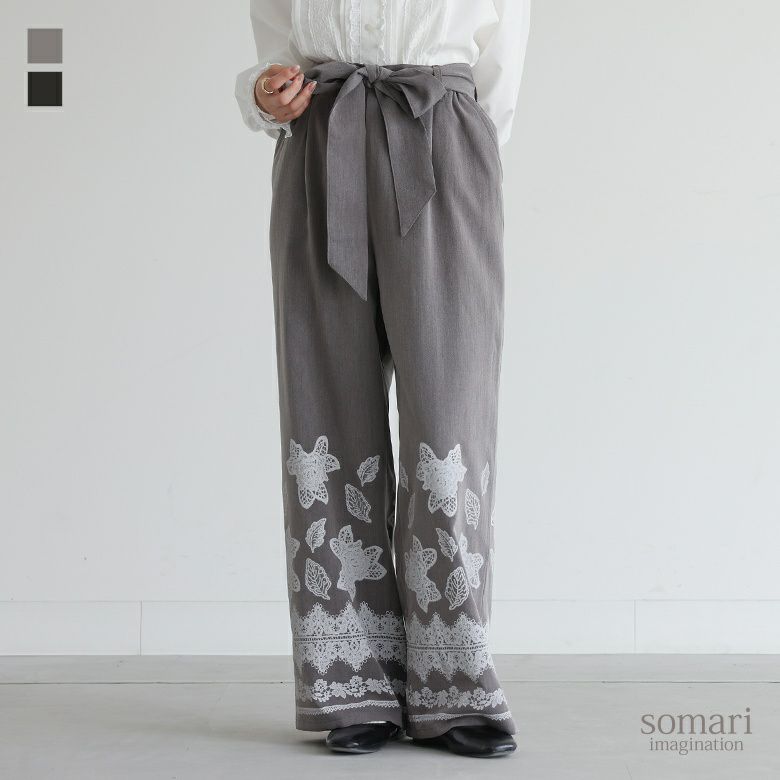somari imagination(ソマリイマジネーション)ウエストリボンレースプリントパンツ