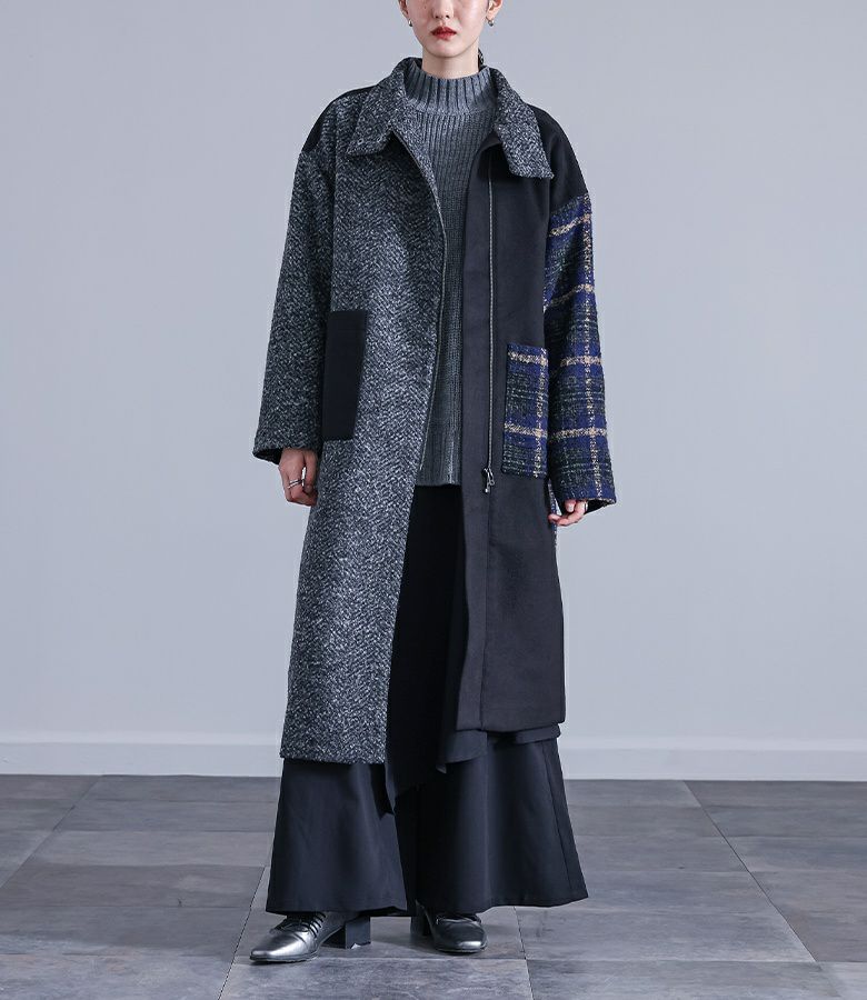 kOhAKU異素材切替スタンドロングコート』