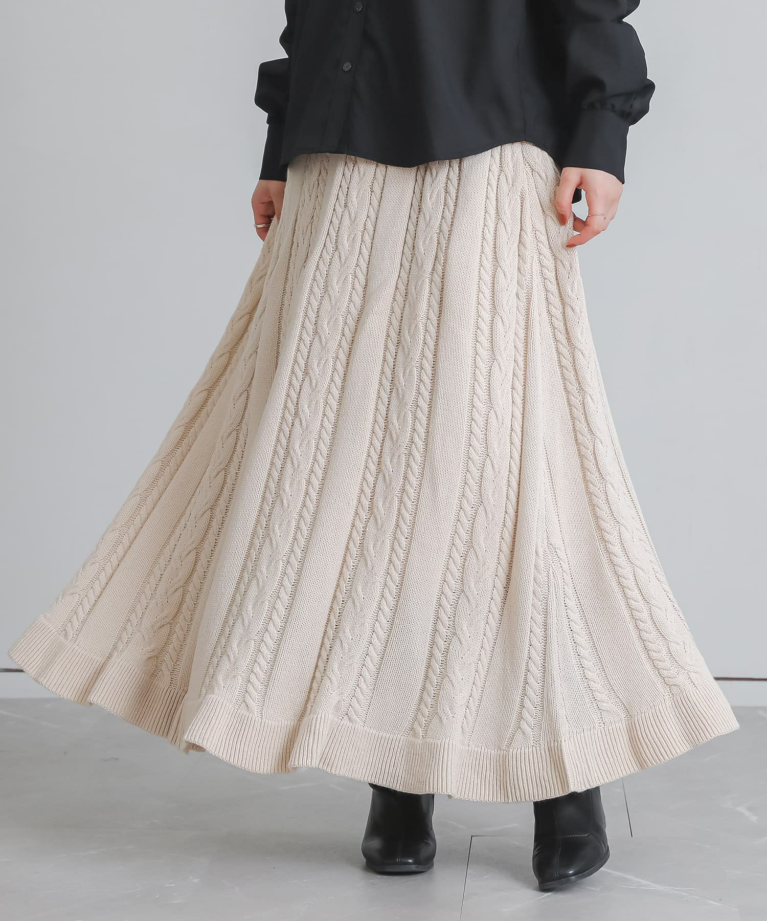 somari imaginationケーブルニットフレアスカート』