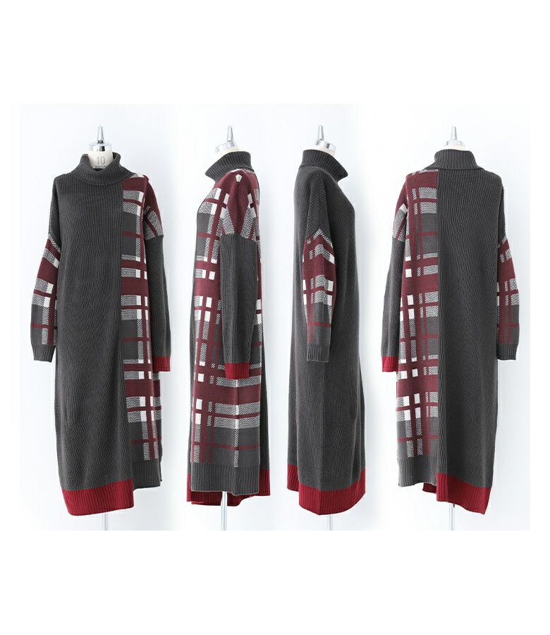 kOhAKUチェック切替タートルニットワンピース』