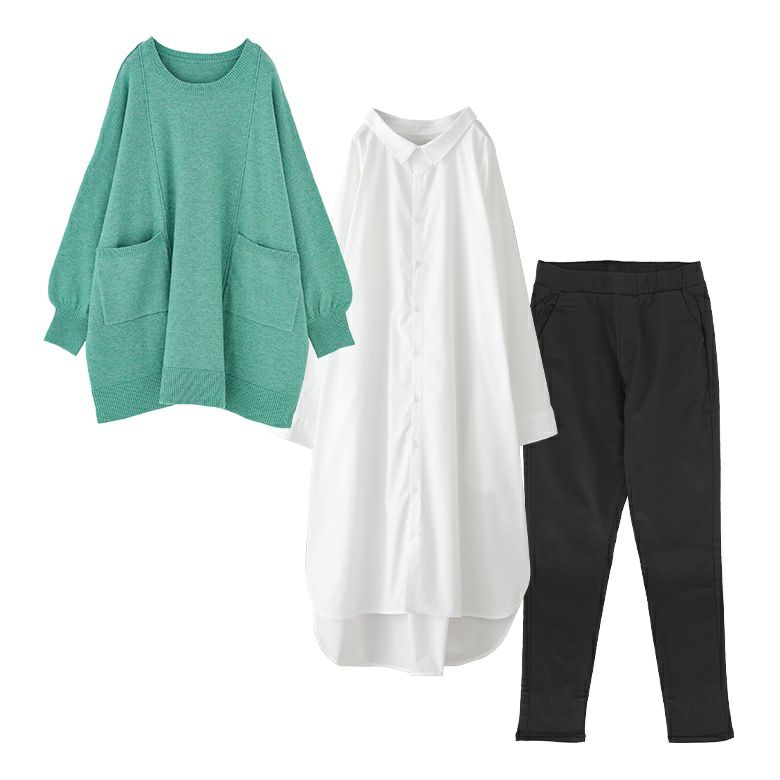 ポケットデザインチュニックニット×NEWフレキシンストレッチレギパン