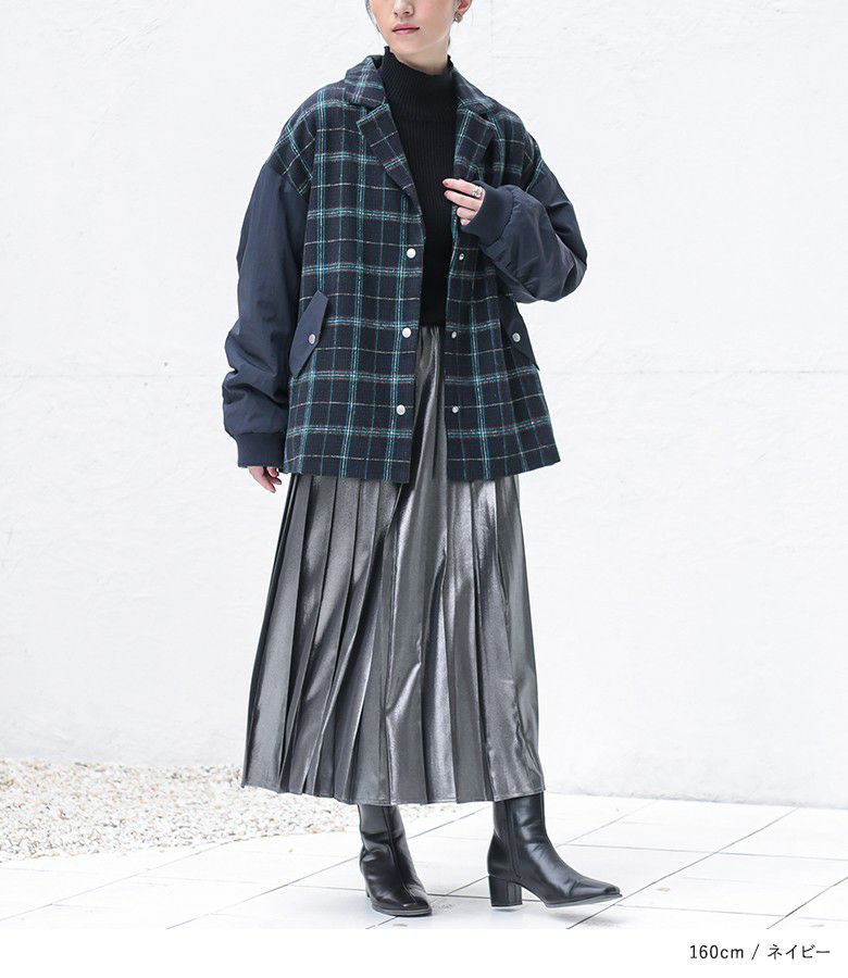 n'OrLABEL異素材テーラードチェックブルゾン』