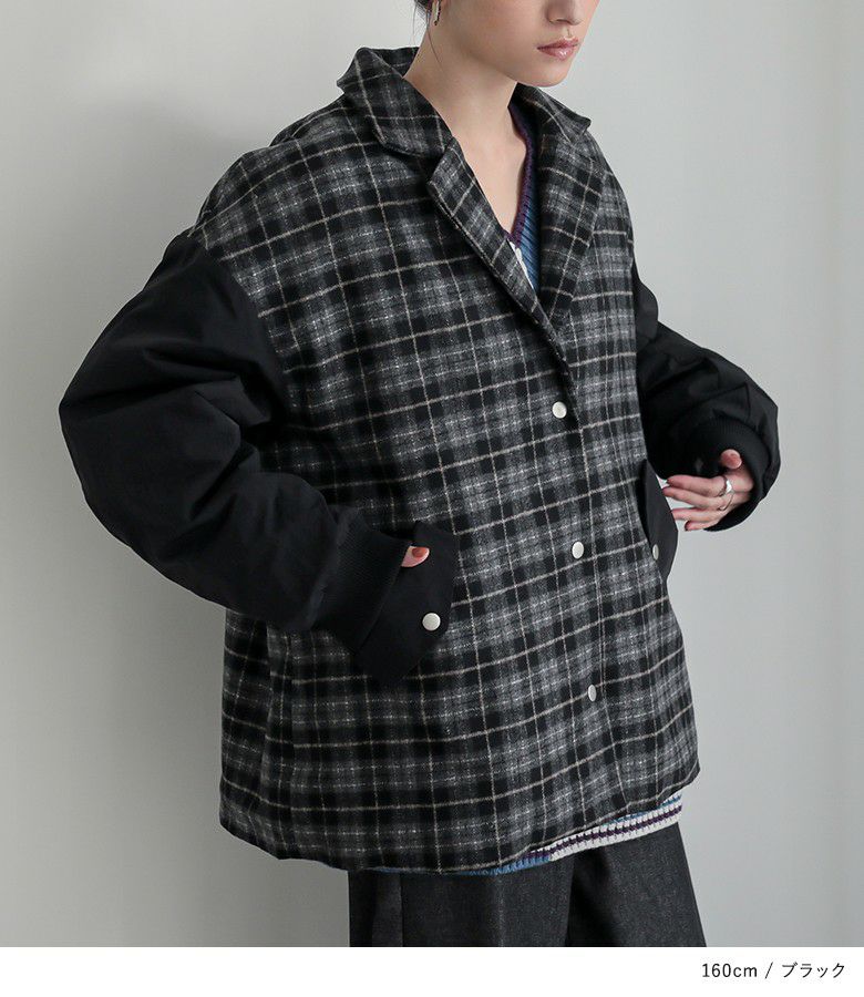n'OrLABEL異素材テーラードチェックブルゾン』