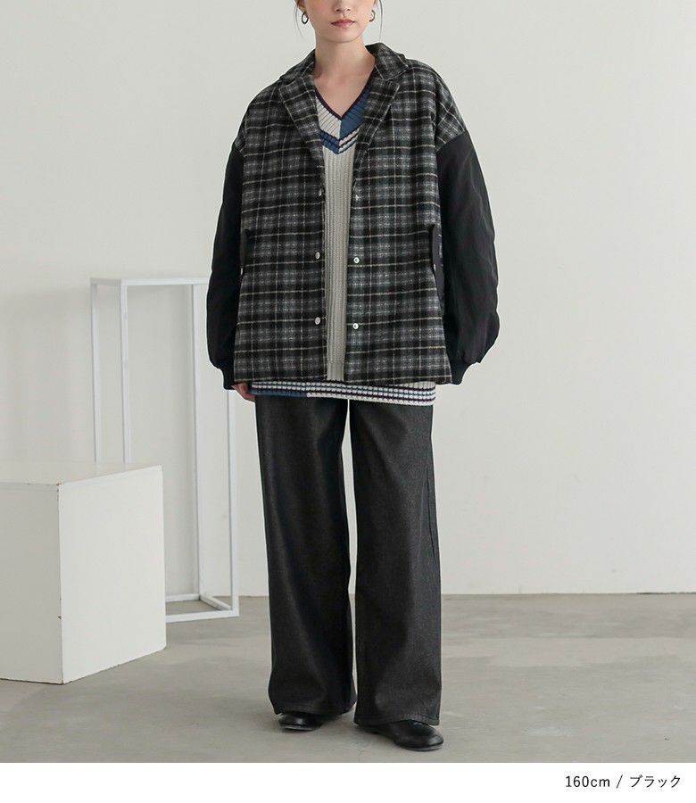 n'OrLABEL異素材テーラードチェックブルゾン』