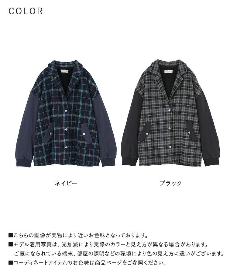 n'OrLABEL異素材テーラードチェックブルゾン』