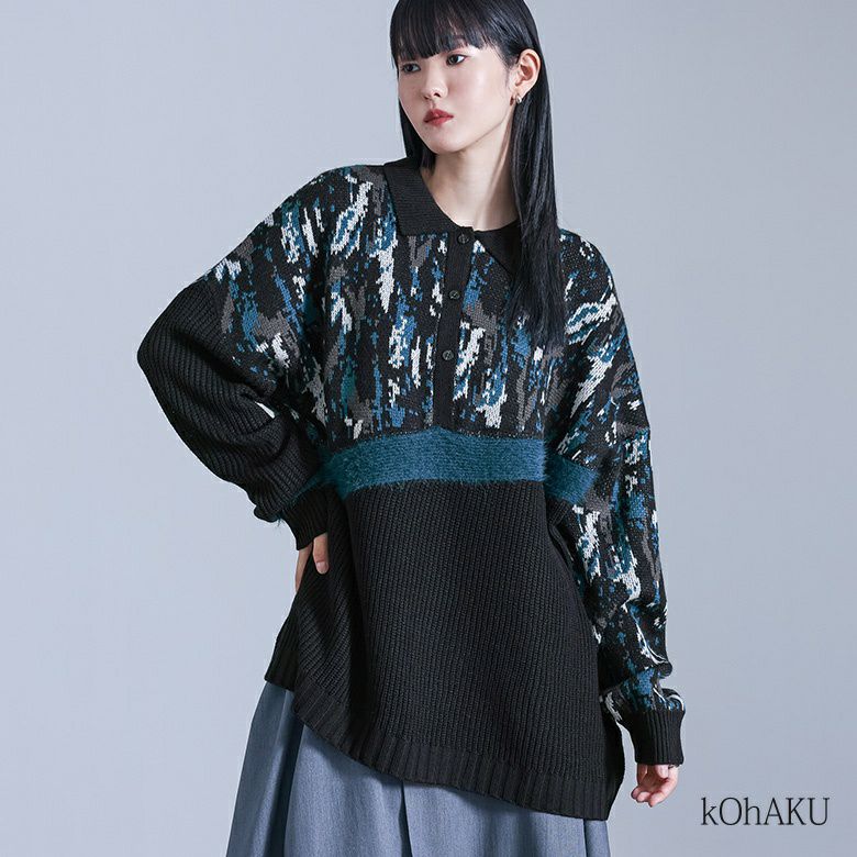 kOhAKU(コハク)アート柄切替ポロニット