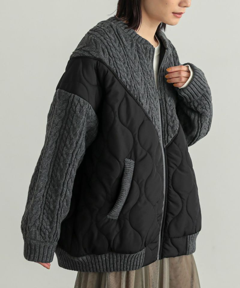 n'OrLABELキルティング×ケーブルニットドッキングブルゾン』