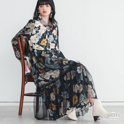 somari imagination(ソマリイマジネーション)花柄チュールドッキングワンピース