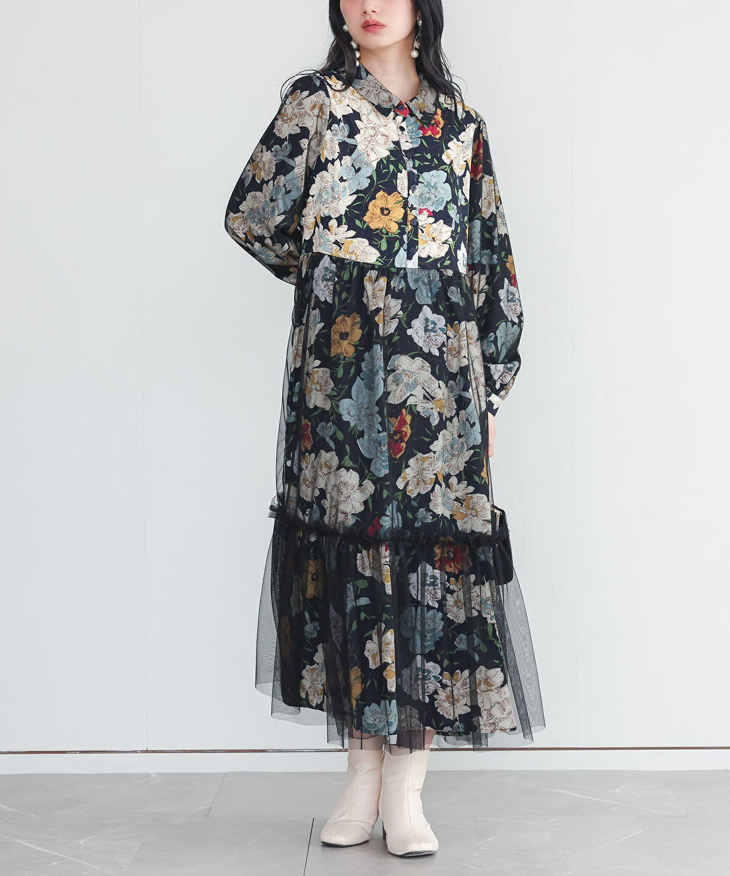 somari imagination花柄チュールドッキングワンピース』