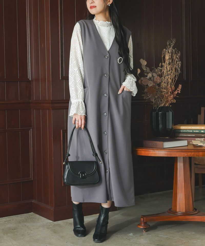 n'OrLABELレースブラウス＆ジレワンピースセットアップ』