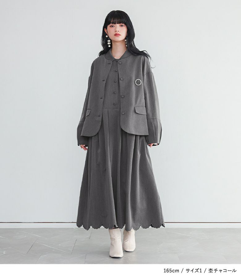 somari imaginationランタンスリーブジャケット裾スカラップワンピース