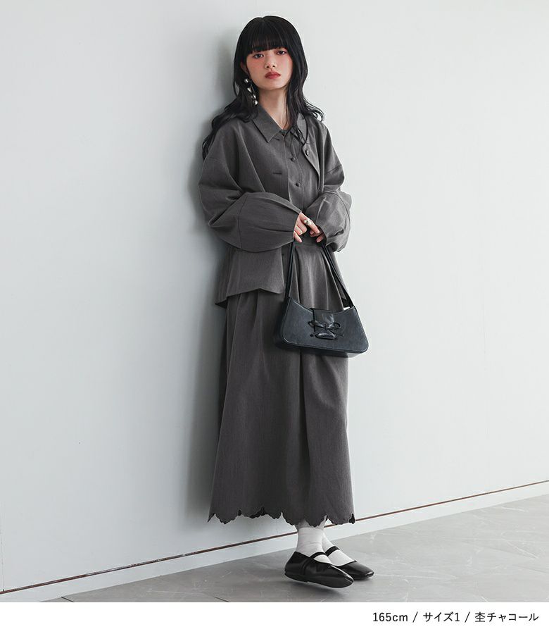 somari imaginationランタンスリーブジャケット裾スカラップワンピース